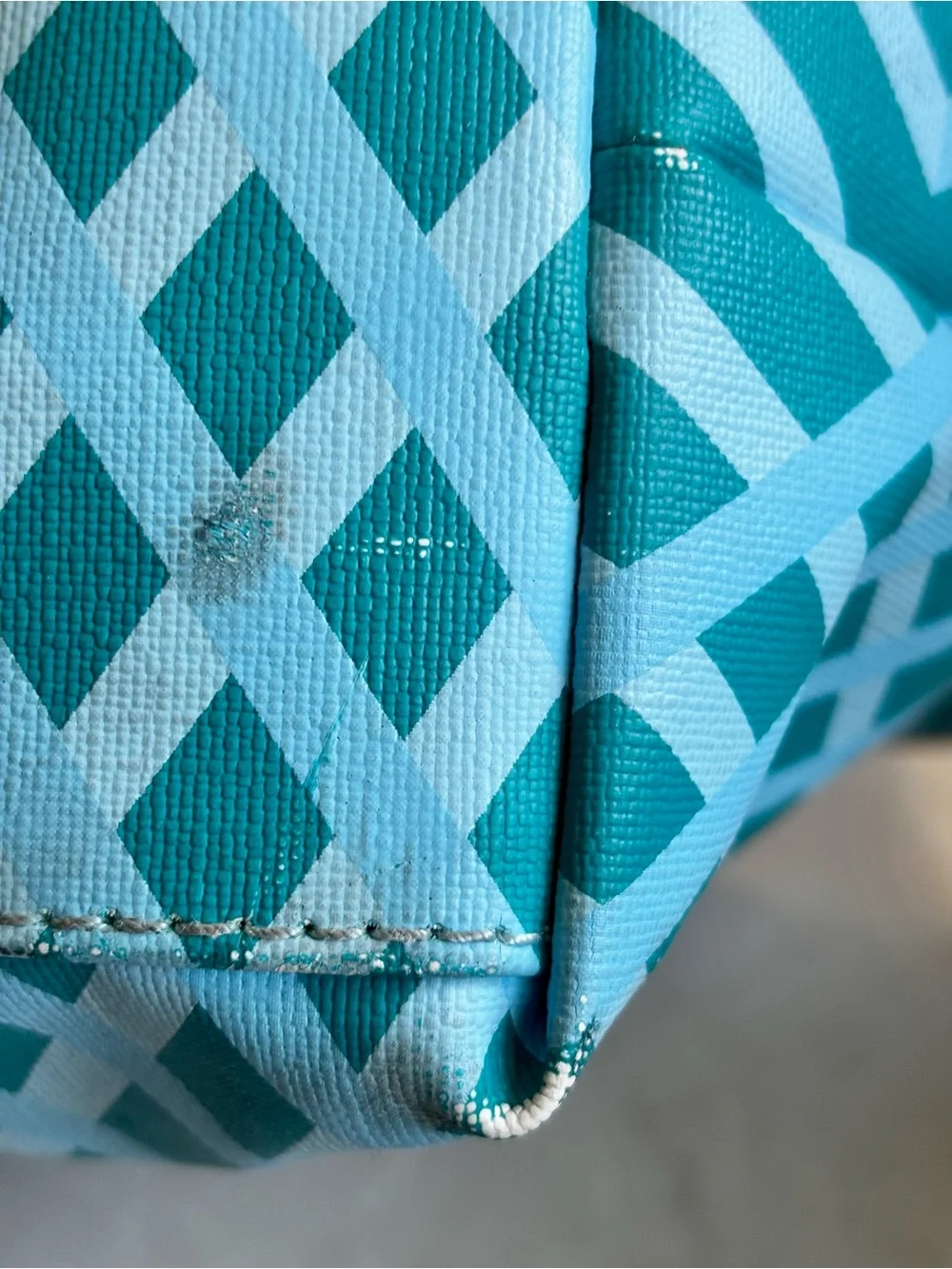 Jonathan Adler Teal Geometric Print Zip Top Tote Shoulder Bag